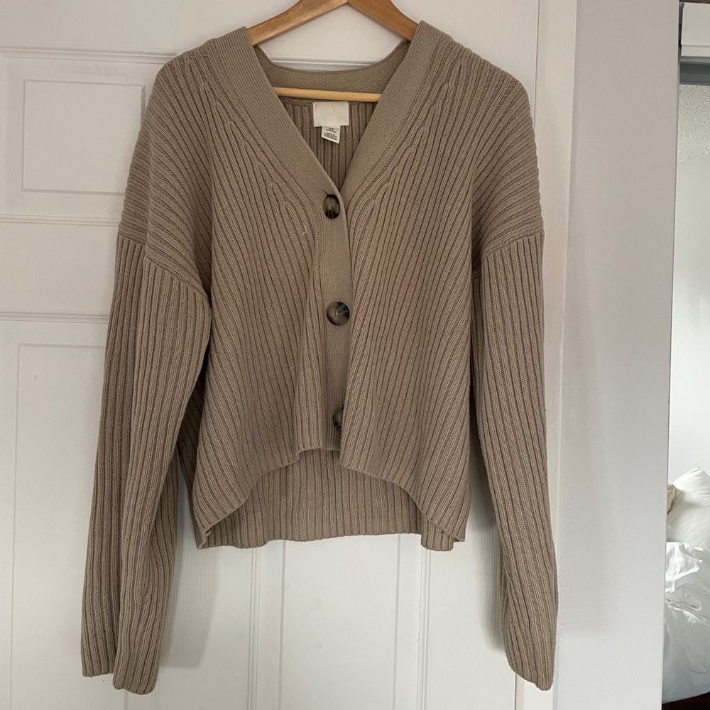 Ribbed Grey Button-Up Cardigan